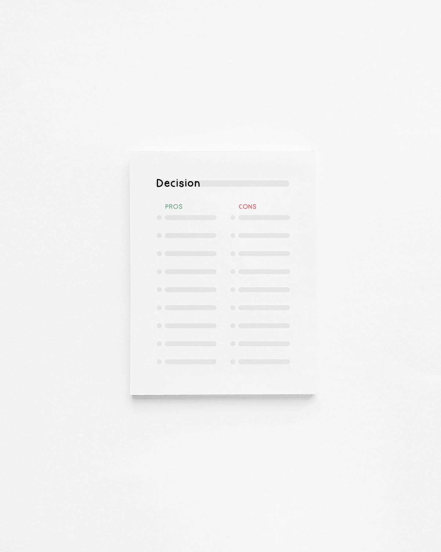 Pros & Cons List Mini Planner Green